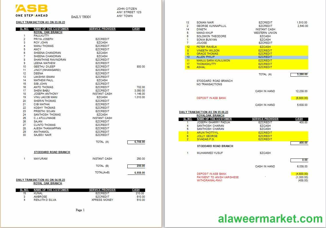 New Zealand ASB bank statement Word and PDF template, 2 pages